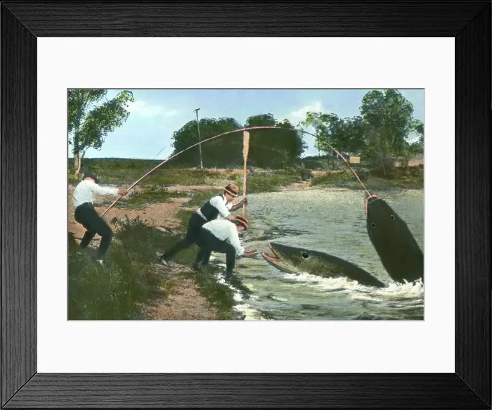Framed Print : Amerika. Angler und Sportfischer holen gewaltige Fische aus dem Michigansee. Framed Print : Amerika. Angler und Sportfischer holen gewaltige Fische aus dem Michigansee.