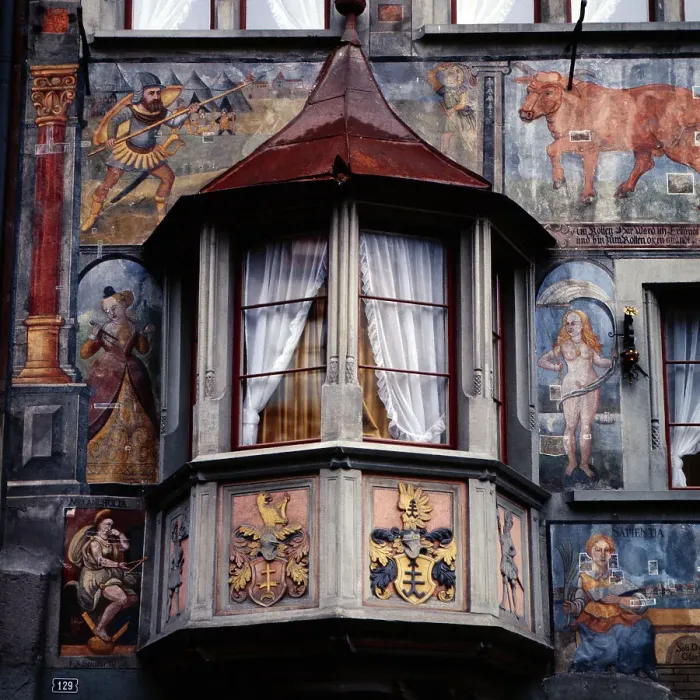 Impresión enmarcada : Bodensee. Casa pintada en Stein am Rhein al lago de Bodaicea, Suiza en el año 1983 Impresión enmarcada : Bodensee. Casa pintada en Stein am Rhein al lago de Bodaicea, Suiza en el año 1983