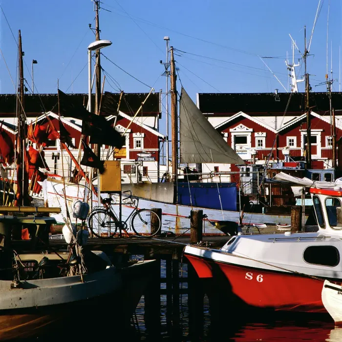 Stampa con cornice : Dänemark Ambiente im Hafen di Skagen, Nordjylland, Danimarca intorno al 1985