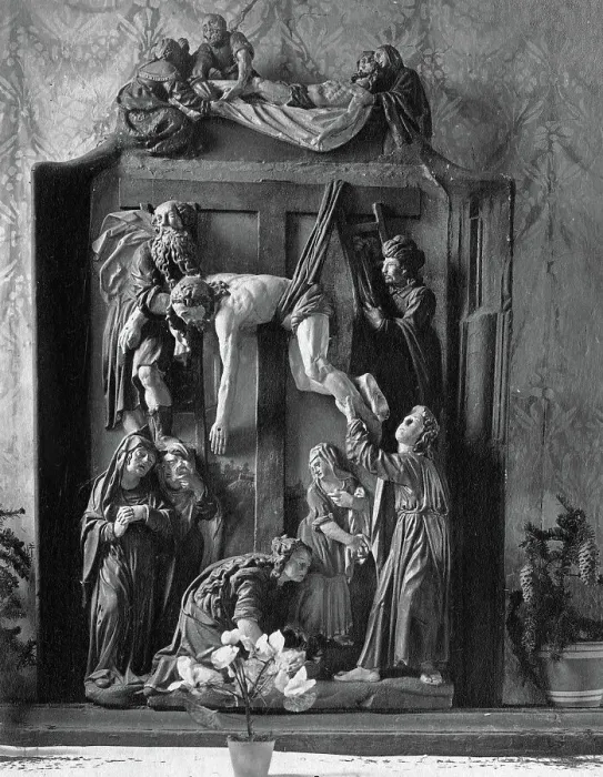 Gerahmter Druck : Ediger. Ein Altar im St.-Martin-Kirchlein zu Ediger am Rhein zeigt die Gerahmter Druck : Ediger. Ein Altar im St.-Martin-Kirchlein zu Ediger am Rhein zeigt die