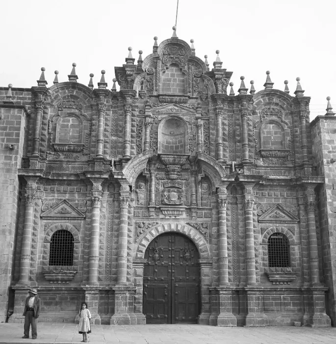 Gerahmter Druck : Peru. Vorderseite einer Kirche in Kuzko (Peru), Jahrzehnte sechzig Gerahmter Druck : Peru. Vorderseite einer Kirche in Kuzko (Peru), Jahrzehnte sechzig