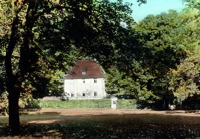 Impression encadrée : Goethe. Gartenhaus de Goethè à Weimar. Maison et jardin du château d'été