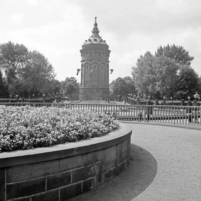 Stampa con cornice : Mannheim. Il Wasserturm a Mannheim, Germania anni '30