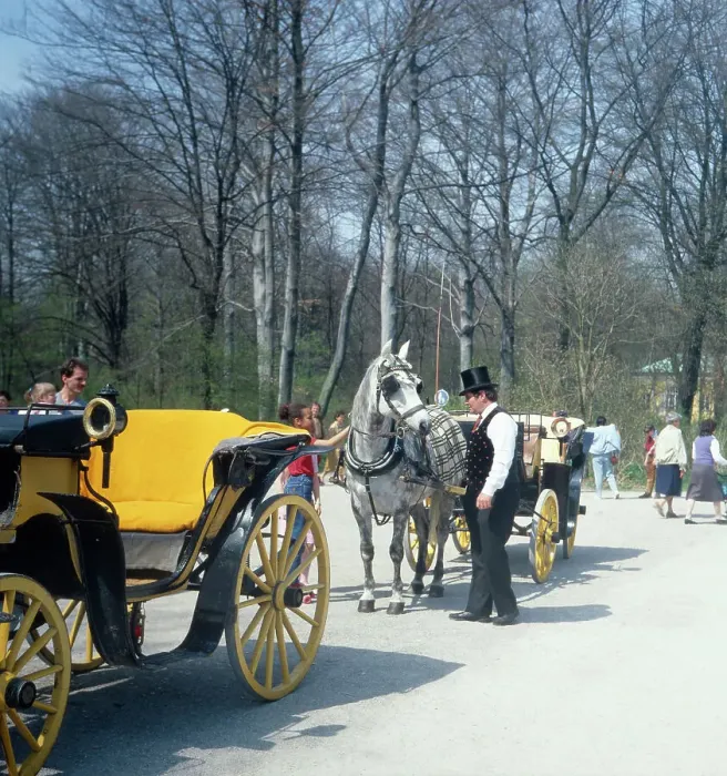 Framed Print : München, 1985. Schwabing. Kutschen im Englischen Garten Framed Print : München, 1985. Schwabing. Kutschen im Englischen Garten