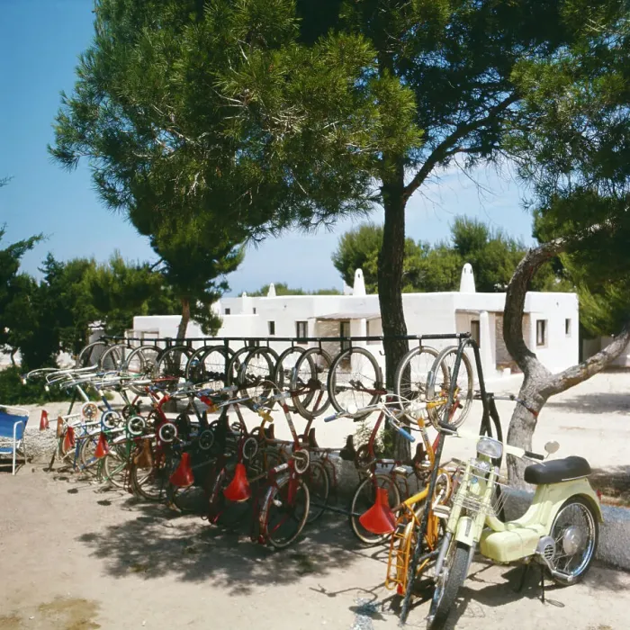 Impression encadrée : Spanien. Voitures à location devant un bungalows du hotel Club Maryland Impression encadrée : Spanien. Voitures à location devant un bungalows du hotel Club Maryland