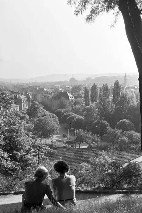 Gerahmter Druck : Stuttgart. Zweieinige jüngere Frauen genossen die Aussicht auf Stuttgart Gerahmter Druck : Stuttgart. Zweieinige jüngere Frauen genossen die Aussicht auf Stuttgart