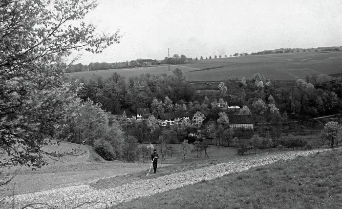 Stampa con cornice : Wietsche. Blocco sulla località di Wietsche presso Leichlingen, Germania negli anni '10