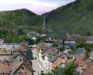 Vista panorámica de la aldea de Ilfeld en el Harz.