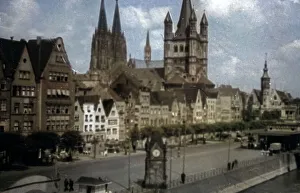 Prints of Rheinufer mit dem Pegel, dem Dom und der Kirche Groß St. Martin, Deutschland 1910er Jahre. Shore of river Rhine at Cologne with level meter, cathedral and Gross St. Martin's church, Germany 1910s Jakob Volk Prints: Köln