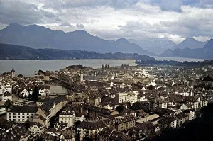 Blick auf die Stadt Luzern, Schweiz in den 1930er Jahren.